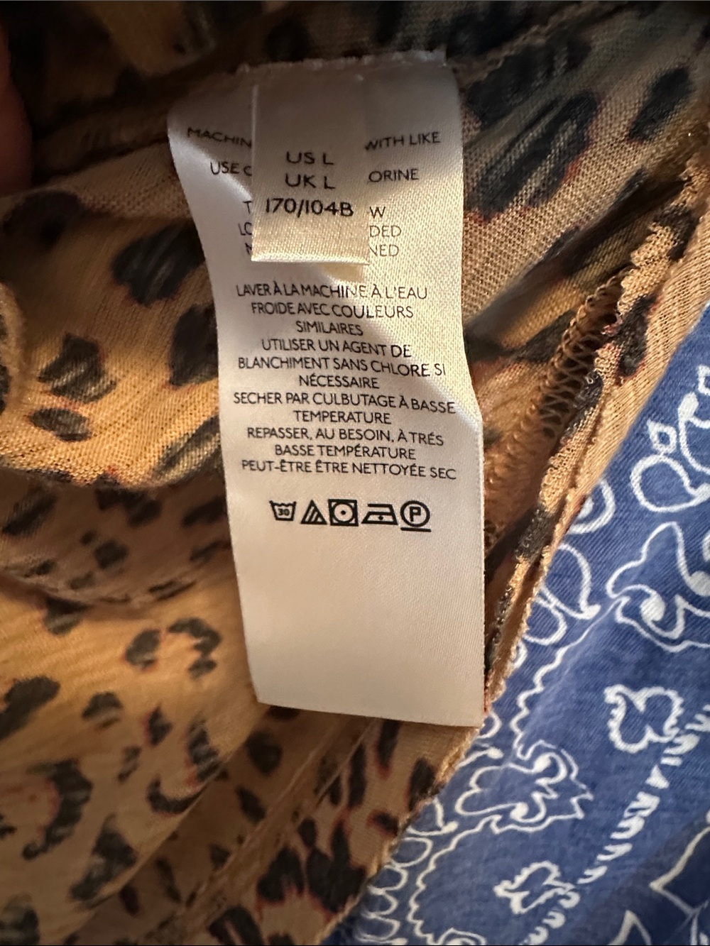 Free People We The Free Print V-Neck Long Sleeve Top - Leopard & Blue Paisley L - Picture 3 of 5